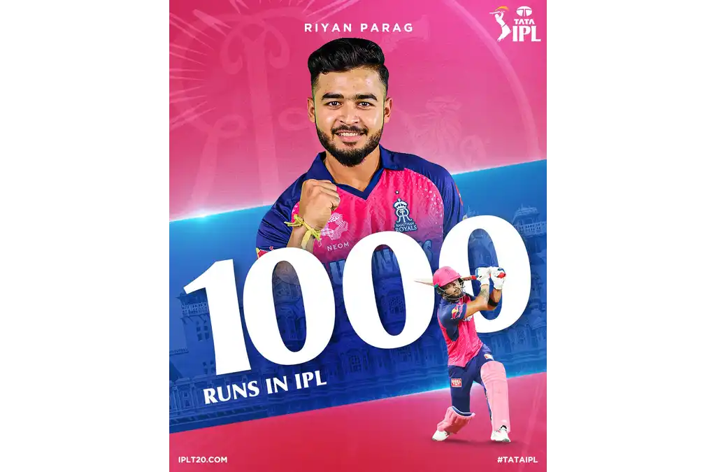 Riyan Parag Continues to Shine in TATA IPL Surpasses 1000-Run Milestone